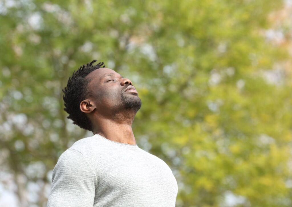 Black Man deep breathing