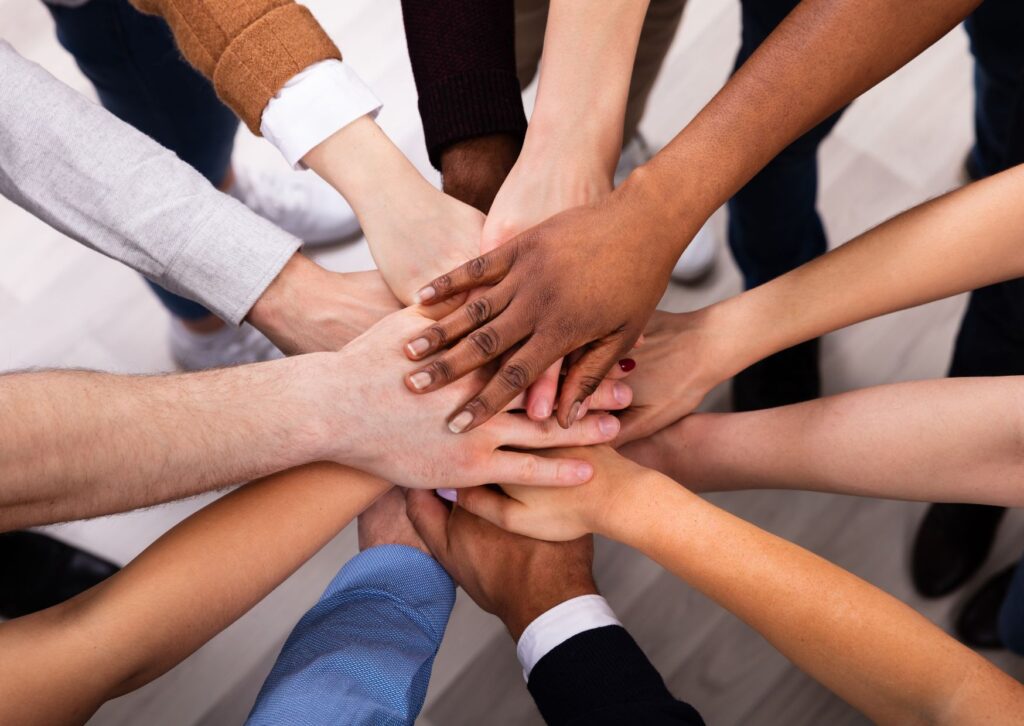 multicultural hands in a circle