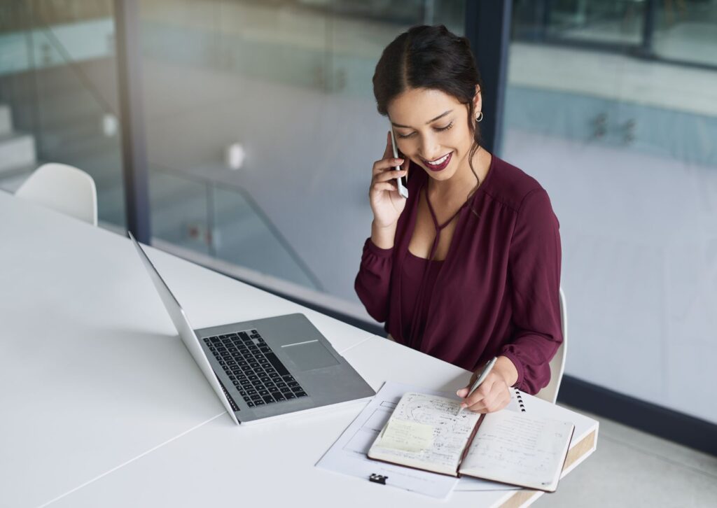 productive and organised lady on the phone